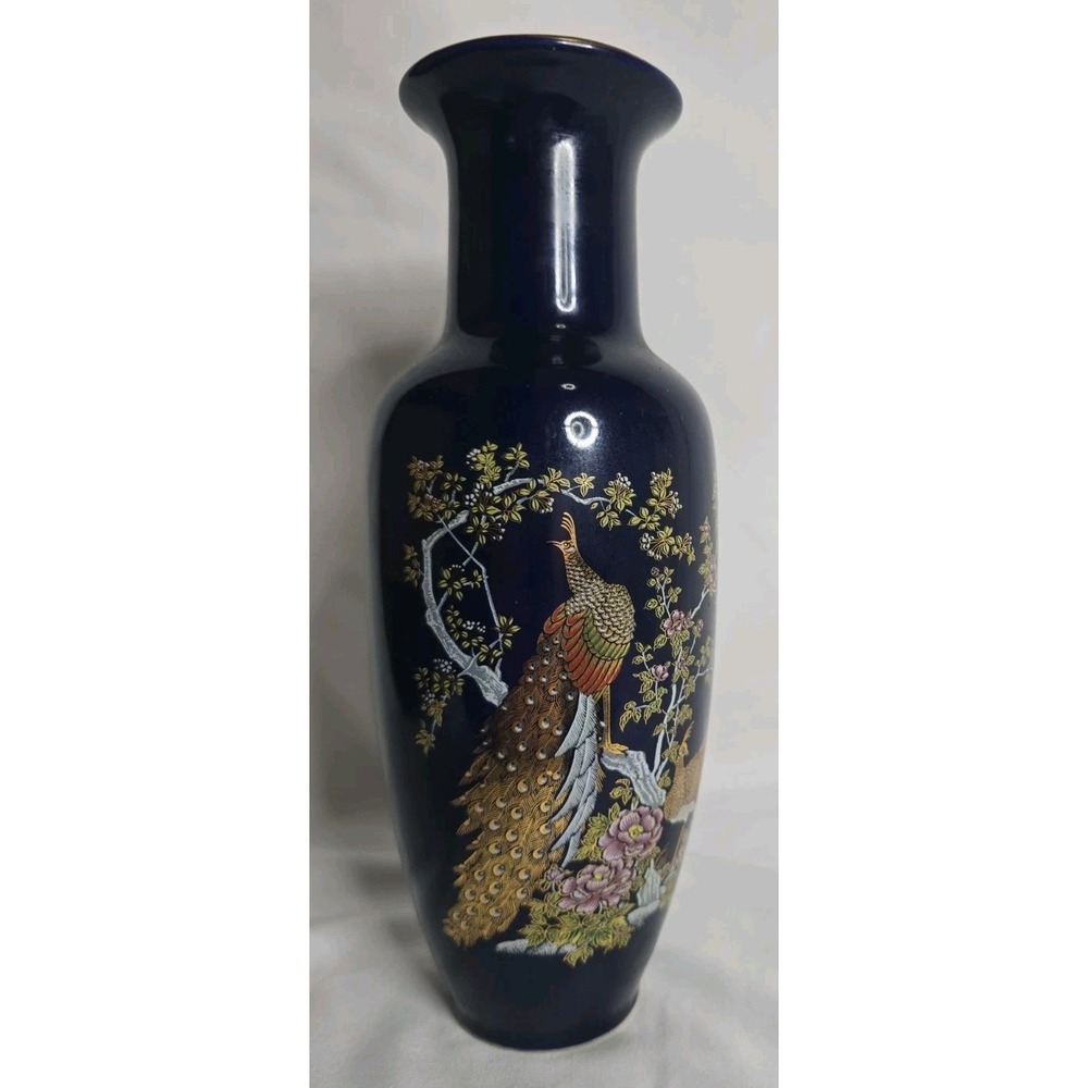 Vintage Japanese Cobalt Blue Porcelain Vase Bijutsu Tōki 1970s-1980s